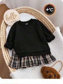 SHEIN 女婴可爱拼色长袖连衣裙，秋冬 - 彩色 - 查看 9