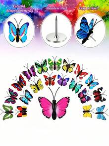 SHEIN Set de 10/20/30 piezas de chinchetas con mariposas de simulación de colores aleatorios, adecuadas para decorar tableros de fotos o tableros de anuncios - Multicolor - Ver 8