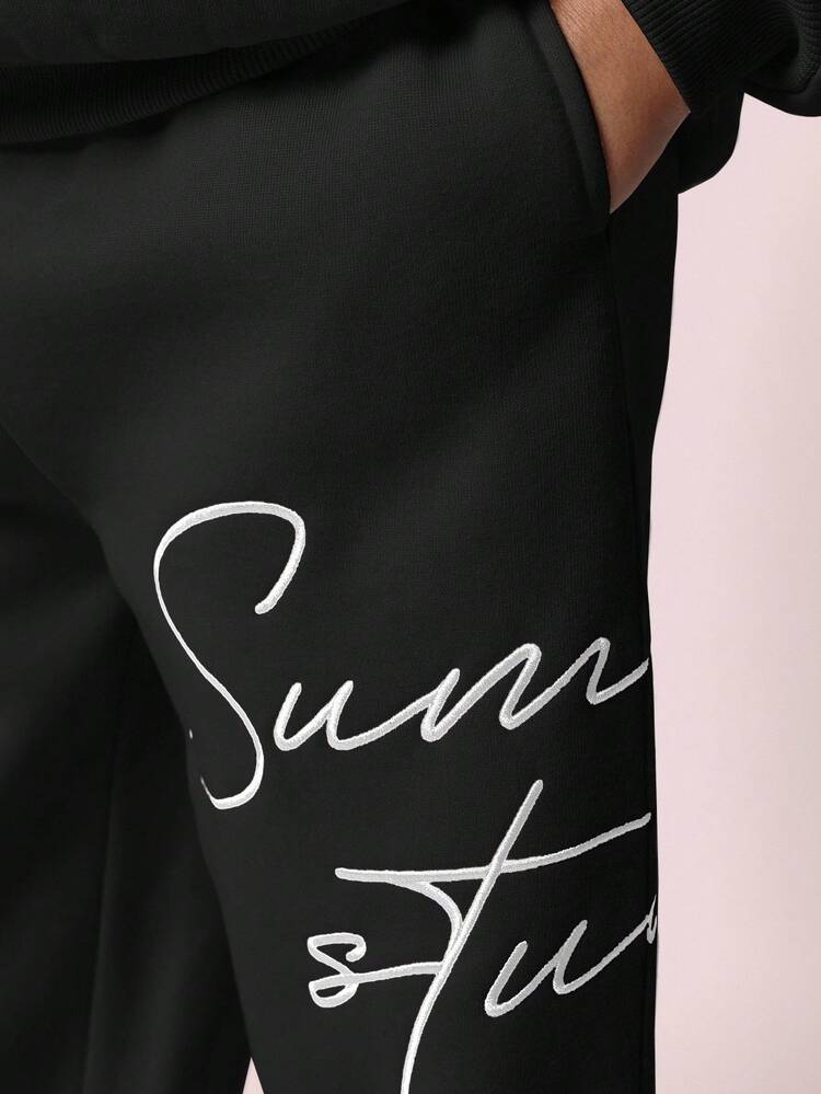 Oversized Hoodie And Wide Leg Pants With Script Design