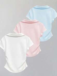 INAWLY Áo thun tay ngắn tối giản màu trơn dành cho nữ, mặc thường ngày - Màu xanh hải quân - Xem 2