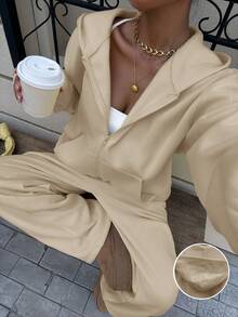 Muchica Women's Cream Yellow Casual Loose Sweatshirt Set, Autumn New Arrival Tan Outfit Women Neutral Clothes For Women