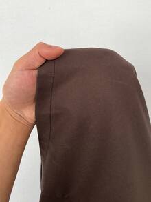 Rustia 大码女式纯色长袖双排扣长款休闲风衣 - 咖啡棕 - 查看 8