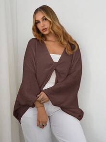 Auralis Plus Size Casual Solid Color Twist Batwing Sleeve Sweater In Fall/Winter