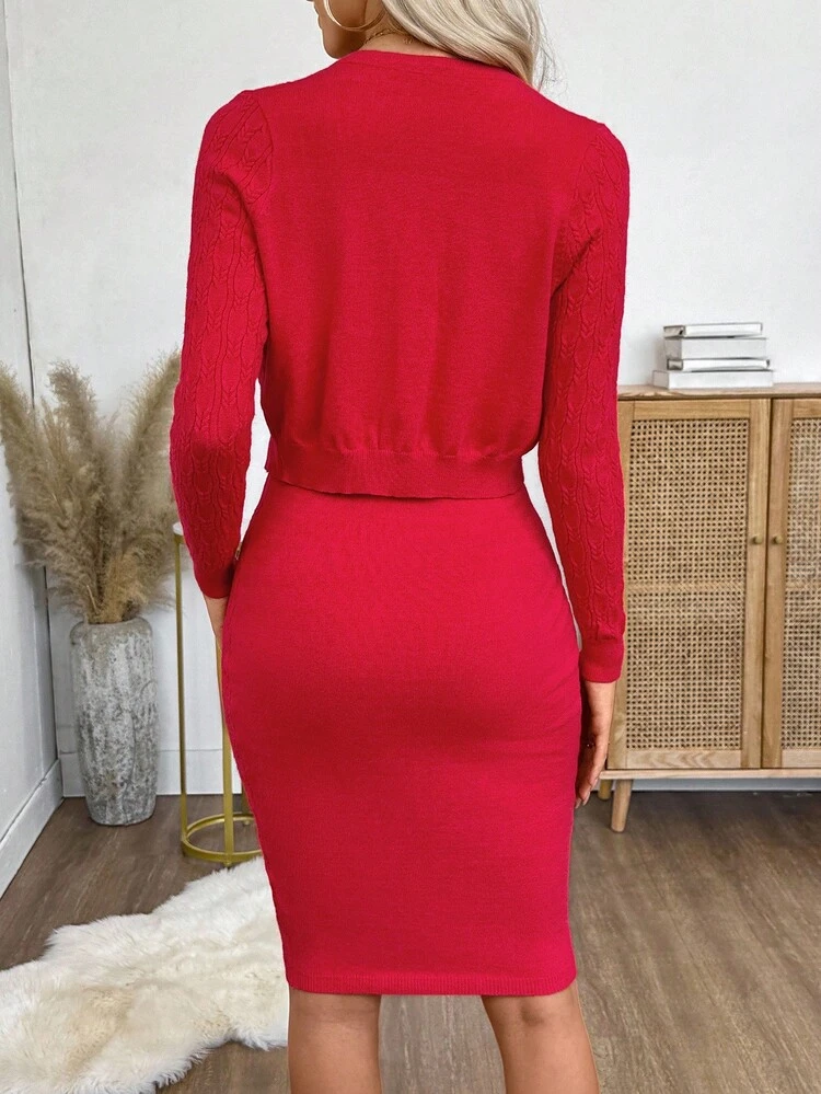 Women's Elegant Solid Color Camisole Dress & Cardigan 2 Pieces Set
