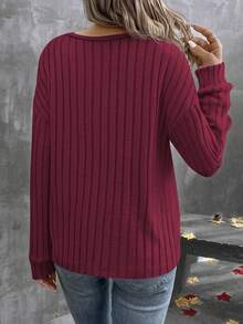 SHEIN LUNE Women's Casual Solid Color Dropped Shoulder Loose T-Shirt - Burgundy - View 2