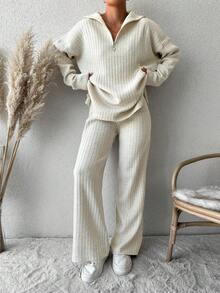 SHEIN Half Zip Drop Shoulder Sweater & Knit Pants