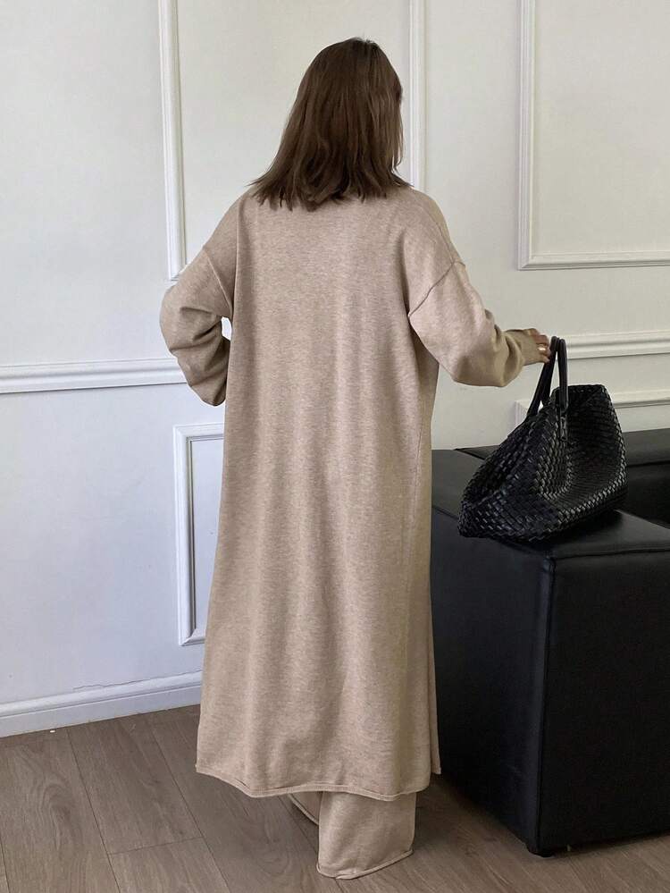 Women's Solid Color Elegant Cardigan & Camisole With Long Pants 2 Pieces Knit Set, Autumn