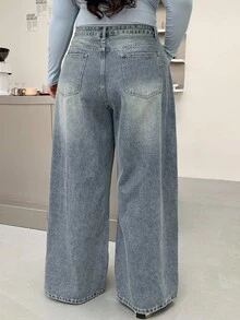Dazy Plus Plus Size Distressed Washed Wide-Leg Boyfriend Jeans,Baggy Jeans
