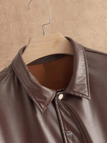 HIMLAND Men's Loose Fit Drop Shoulder Short Leather Jacket Brown, Fall, Winter