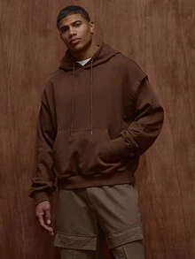 Musero Men Relaxed Fit Hooded Sweater Double Layered Sleeve & Waistline Detailing Drawstring Pull Over Hoodie Fall/Autumn Winter Clothes
