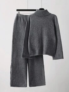 SHEIN Unity 女式简约甜美灰色宽松长袖针织套头衫，秋冬 - 灰色 - 查看 2