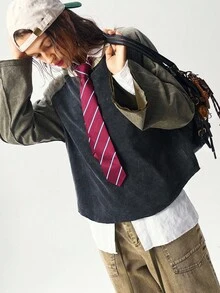 Bohemela Áo thun nữ tay dài dệt kim chắp vá Raglan rộng rãi, giặt thoải mái - Nhiều màu - Xem 2