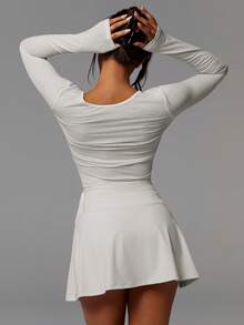 Athîral 女士休闲运动纯色裹身系带衬衫 - 淺灰色 - 查看 2