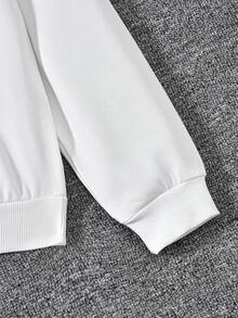 SHEIN 青少年女孩绗缝背心和心形贴花运动衫和裤子休闲保暖实用 3 件套秋冬季服装 - 淡紫色 - 查看 7