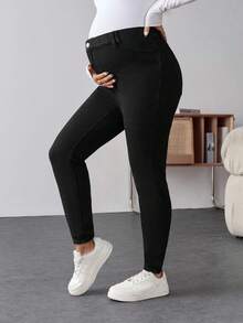 SHEIN Pantalones vaqueros de maternidad de unicolor, de bolsillo, de moda casual, cómodos, de cintura alta de color negro con forro térmico, de ajuste ceñido, para otoño, invierno, Halloween, Navidad, Año Nuevo, Acción de Gracias, con estiramiento, para fiestas, trabajo, vacaciones, estilo Y2K, lindos, para calle, tecnológicos, cumpleaños, gimnasio, aeropuerto - Azul - Ver 6