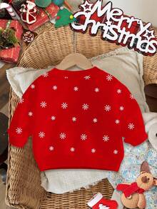 SHEIN Happikins Baby Mädchen süße Cartoon Rentier, Weihnachtsbaum, Schneeflocke Muster rote festliche lässige Passform kuschelige Strick Rundhals Pullover Sweatshirt, Weihnachten - Verschiedenfarbig - Übersicht 3