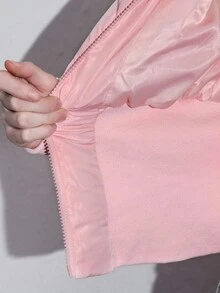 ROMWE Kawaii Áo khoác lông thú giả chắp vá ấm áp mùa đông dành cho nữ, có mũ trùm đầu và đệm - Hồng - Xem 8