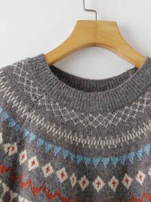 Rusticease Geo Pattern Raglan Sleeve Sweater,Long Sleeve Tops