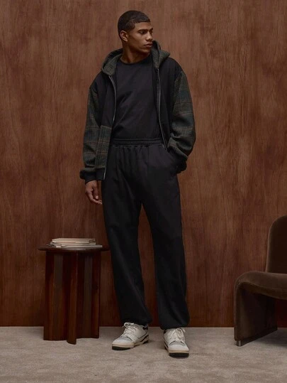 Musero Men Jersey Style Joggers Contrast Checked Detailing Elasticated Waistline & Cuffs Tracksuit Bottoms Only Sets Fall/SPRING SUMMER