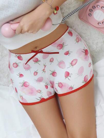 SHEIN 1 pieza Bragas con decoración de lazo y estampado de fresa
