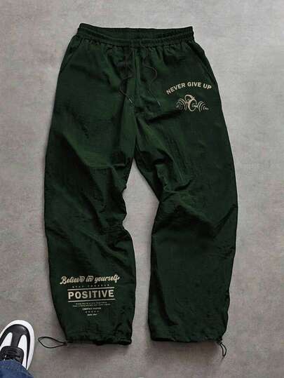 Sport MetroGents Men's Elastic Waist Letter Graphic Casual Sports Pants Fall Breathable Sweat Pants