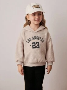 PrepCrw 2pcs/Set Young Girls Vintage Letter Graphic Hoodie Sweatshirt And Pants Suit, Collegiate Style - Multicolor - View 3