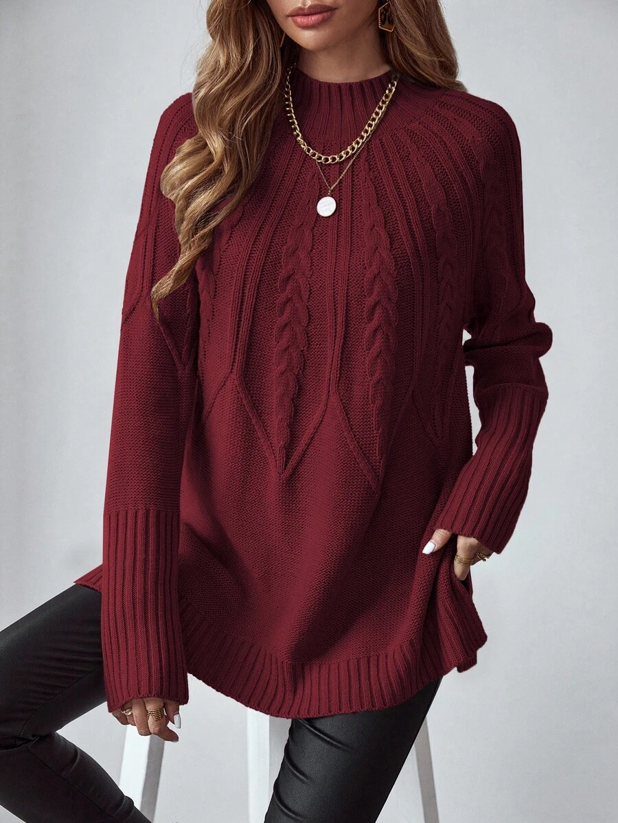 EMERY ROSE Áo len dài tay cổ lọ tối giản màu trơn dành cho nữ, mặc hàng ngày - Đỏ - Xem 1