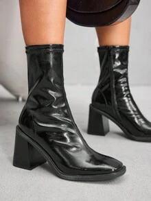 CUCCOO SZL 女式时尚黑色舒适粗跟方头踝靴 - 黑色 - 查看 6