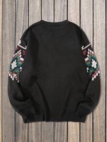 Manfinity Homme Men's Casual Retro Geometric Pattern Crew Neck Sweater, Autumn/Winter - Multicolor - View 2