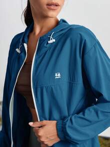 In My Nature 女士纯色拉链连帽休闲夹克 - 霧霾藍 - 查看 4