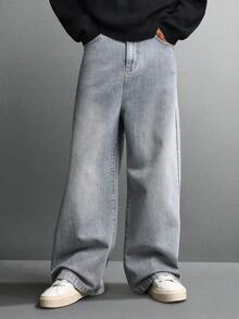 Quần jeans ống rộng cực chất liệu cotton SUMWON, kiểu dáng vintage, dáng suông thoải mái, thời trang đường phố, cạp cao, bộ sưu tập thu đông, màu trơn. - Màu xanh lam - Xem 1