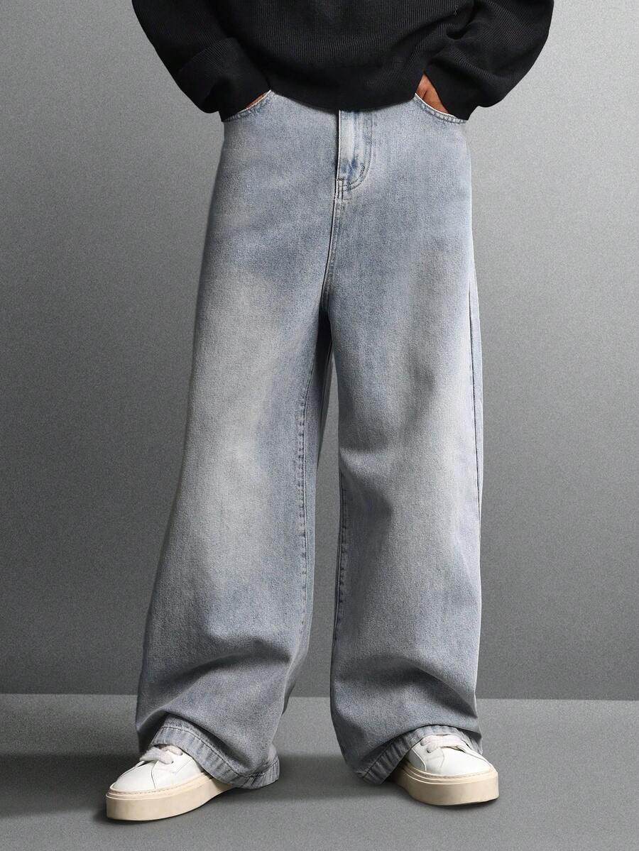 Quần jeans ống rộng cực chất liệu cotton SUMWON, kiểu dáng vintage, dáng suông thoải mái, thời trang đường phố, cạp cao, bộ sưu tập thu đông, màu trơn. - Màu xanh lam - Xem 1