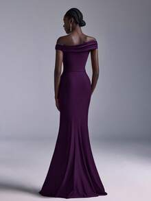 Elitara Váy đuôi cá trễ vai nhún bèo thanh lịch, thích hợp cho đám cưới, tiệc tùng, kỳ nghỉ, dạ hội, phù dâu (người lớn) - Màu tím - Xem 3