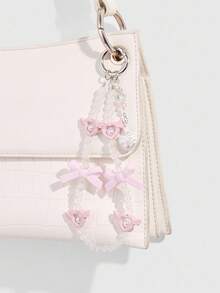 ROMWE Kawaii 2 件优雅简约甜美手工串珠仿水晶和珍珠树脂蝴蝶结心形吊坠，多功能装饰，适用于手机、钥匙链、包包，适合作为女孩/女士的礼物，日常穿着和节日 - 粉色 - 查看 9