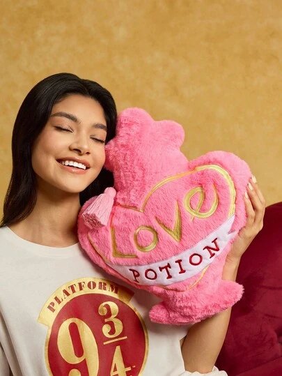 HARRY POTTER X SHEIN 1 pieza Cojín decorativo con diseño de poción de amor, de tela suave y acolchada, con bordado, adecuado para decoración del hogar, cojín de sofá, cojín de coche, etc.