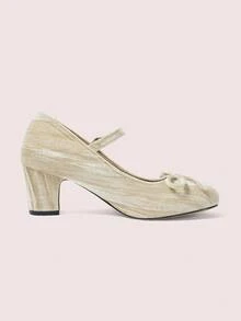 CUCCOO DOLLMOD Giày cao gót đế tròn Mary Jane nhung thời trang mới 2024 - Màu be - Xem 9