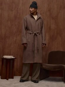 Musero Jacke mit hohem Kragen, langem Schnitt, tiefsitzenden Schultern, Langarm, Stoffgürtel, Fronttaschen, intelligenter Stil, verdeckter Knopfleiste, Mantel für Herbst/Winter