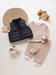 SHEIN Baby Girl Cute Thermal Lined Sweatshirt Sweatshirt And Pants Set, Autumn/Winter Fall - Black - View 4