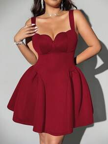Viva Relle Vestido elegante de talla grande de unicolor con copa de corazón y tirantes - Rojo - Ver 2