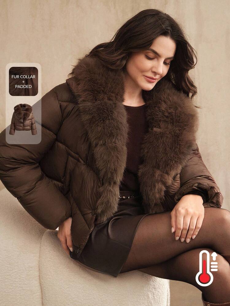 Abrigo acolchado de mujer con cuello corto y esponjoso, adecuado para otoño, invierno, salir, elegante, formal, fiesta, chic, Año Nuevo, abrigo de invierno para mujer, Navidad, trabajo, graduación, boda, lujo