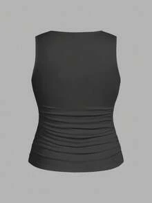 SHEIN Comfortcana 2pcs Casual Solid Color Versatile Fitted Camisole Vest Top, Suitable For Plus Size Women In Summer & Autumn - Multicolor - View 3