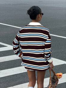 Muchica Áo thun tay dài cổ polo dáng rộng thoải mái dành cho nữ - Nhiều màu - Xem 2