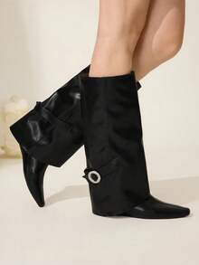 CUCCOO CHICEST Casual Comfortable Flat Simple Knee-High Boots - Black - View 4