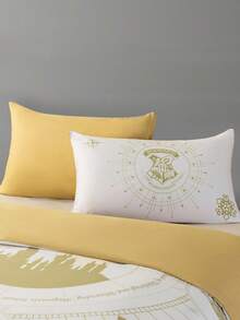 HARRY POTTER X SHEIN 3pcs Castle Print Duvet Cover Set, Brushed Material, Soft & Warm, Beige Color, Available In Single/Double/Queen/King Size - Apricot - View 5