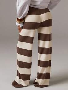 Athîral Women's Soft Knit Striped Sweater Pants In Fall/Winter,Cozy Fall And Winter Clothes For Women - Coffee Brown - View 2