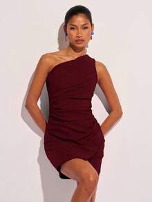 COSMINA Women's Elegant Solid Color Sleeveless Mini Dress, Summer - Burgundy - View 4