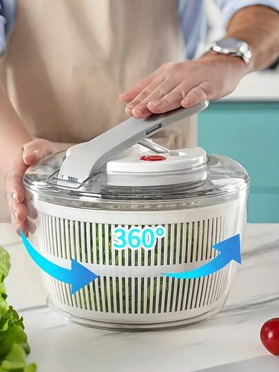 SHEIN 1pc Easy Press Manual Vegetable Dehydrator, Washing Bowl, Dehydrating Vegetables Draining Basket With Rotating Handle - ABS Material, No Electricity Required - Great For Quickly Preparing Salads And Removing Water From Vegetables, Food Dehydrator, Draining Basket