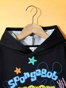 SpongeBob SquarePants | SHEIN 2pcs/Set Tween Boy Casual Sports Colorblock Cartoon Graphic Pullover Hoodie Sweatshirt Fall Winter - Multicolor - View 6