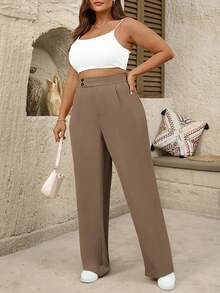 SHEIN Tall 大码女式高腰褶皱阔腿休闲裤