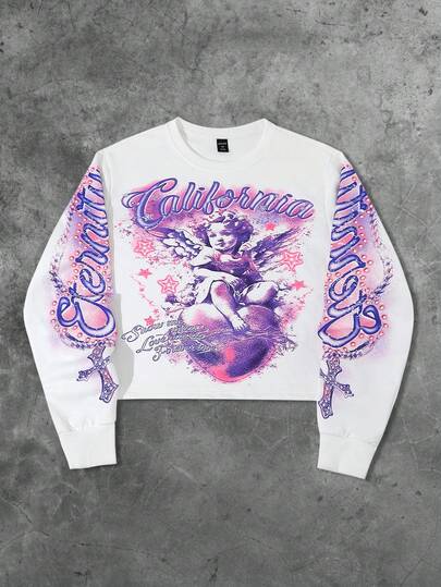 Street Life Felpa girocollo a maniche lunghe con stampa minimalista da uomo, autunnale